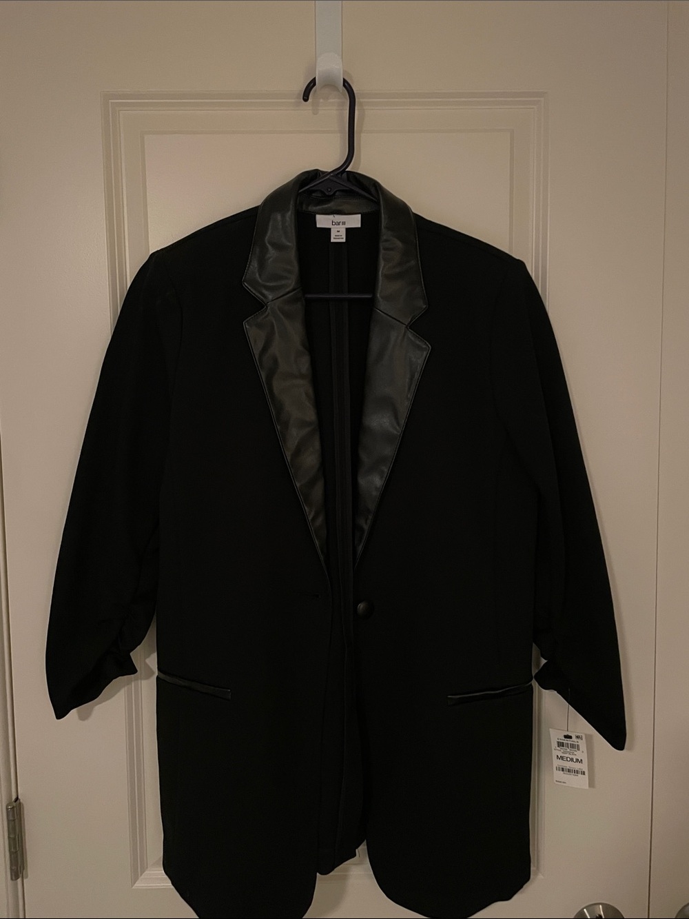 Bar III Black Blazer with Faux Leather Trim